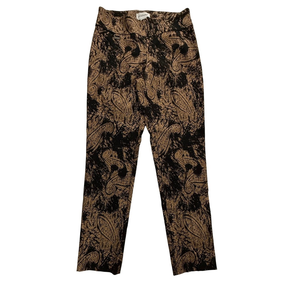 Peck & Peck Womens Metallic Copper Black Paisley Pull On Pants Size 6 W412